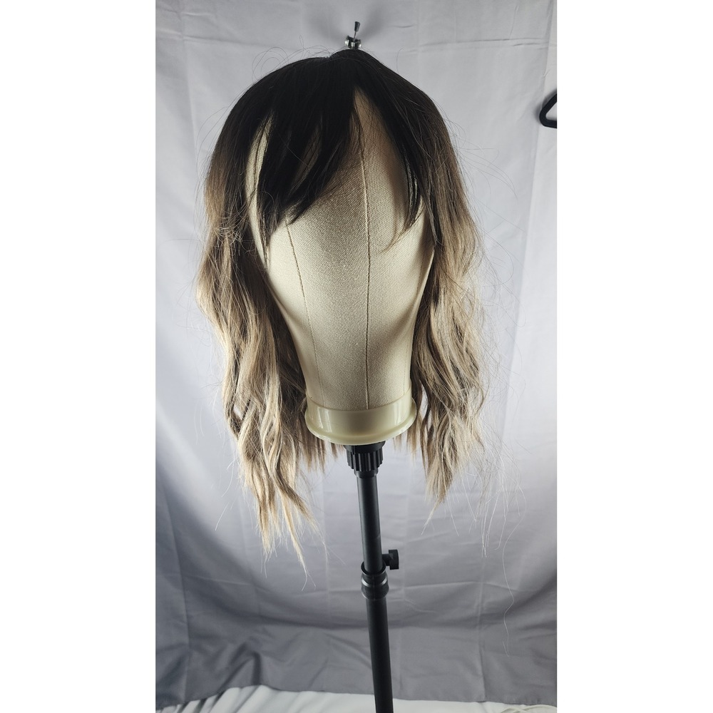 Dark Brown to Ash Blonde Ombre Wavy Synthetic Wig with Bangs LC9078-8